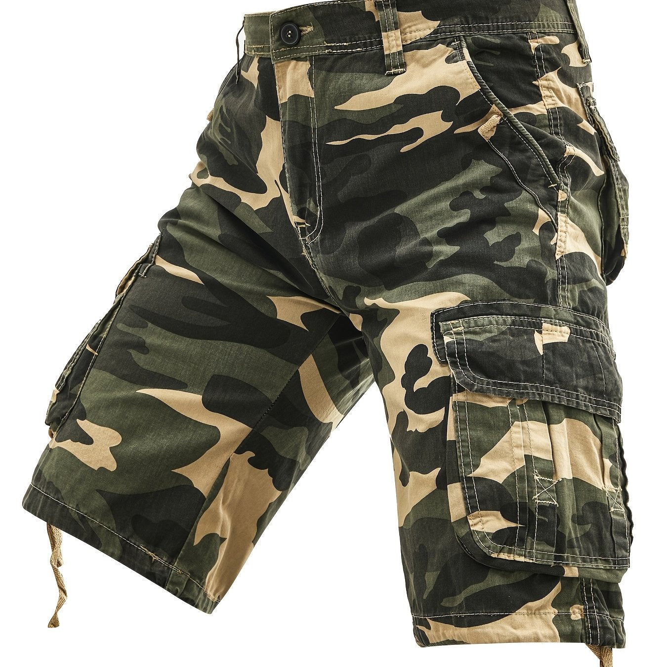 Men's Plus Size Cotton Camo Cargo Shorts with Street Style, Multi-Pocket Design, and Non-Stretch Fabric