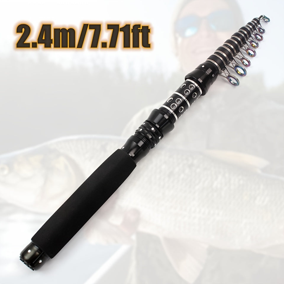 Ultra-short, ultra-hard carbon fishing rods measuring 2.1m-3.0m, with portable telescopic design and larger guide rings and handles. Ideal for carp and bass fishing, convenient for seaside