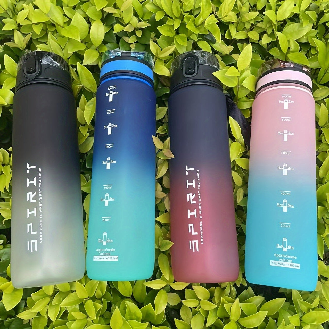 Large capacity water bottle with time scale, ideal for home and outdoor sports - BPA-free, portable and easy to drink from.