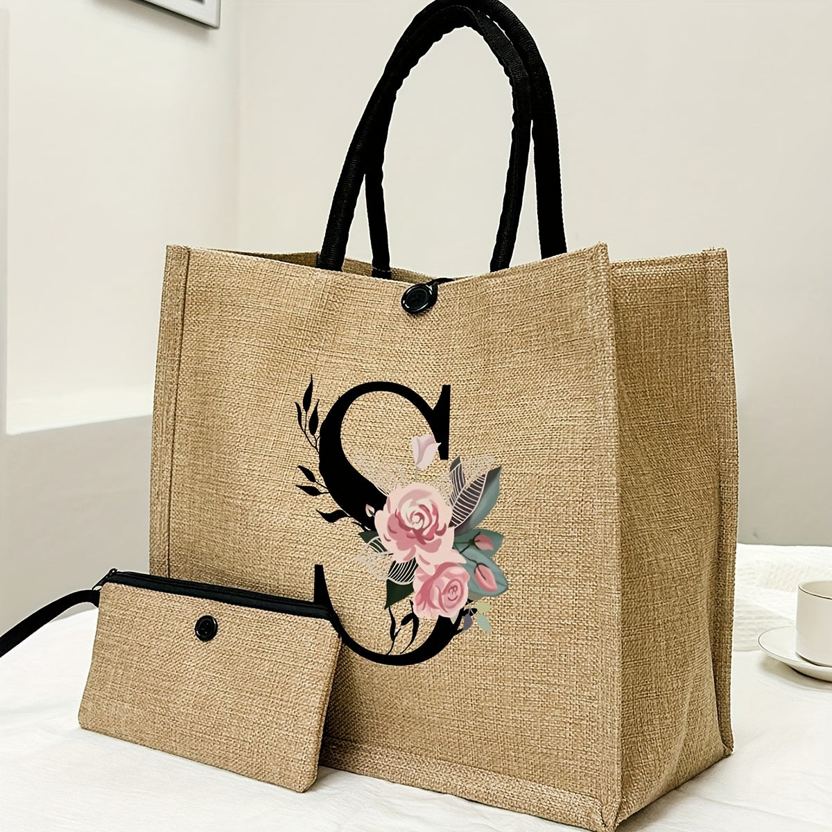 New design linen handbag with large capacity for multiple uses: travel makeup, teacher tote, shopping bag. Perfect gift for women and teachers. Ideal choice for casual storage and shopping.