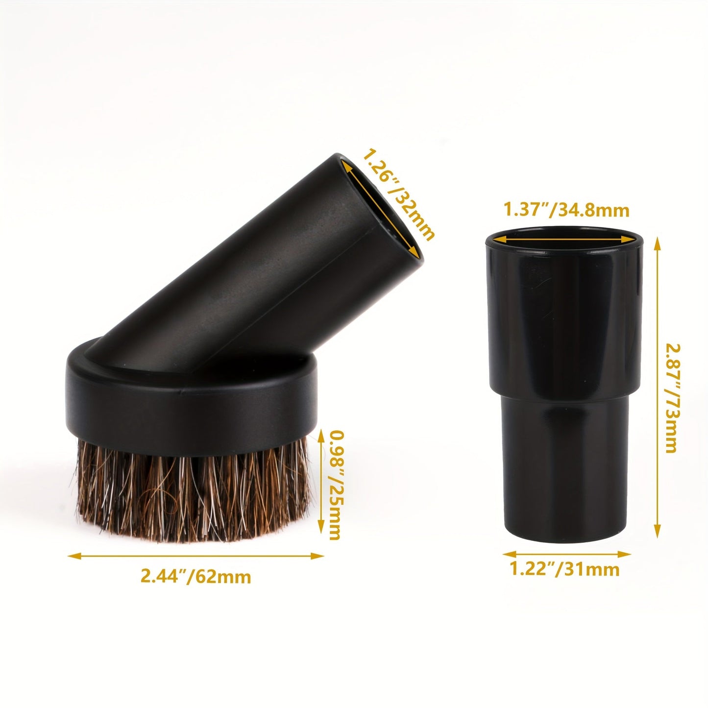 Set of 1 Vacuum Cleaner Round Brush with Inner Diameter 32mm and Hair Length 25mm in Black, Plus 2pcs Hose Adapter with Inner Diameter 35mm to 32mm