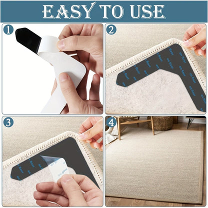 36 pieces of washable rug stoppers, designed to prevent sliding and keep area rugs in place on hardwood floors. These reusable carpet stickers feature double-sided adhesive non-slip carpet tapes.