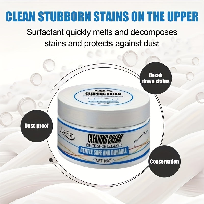 1 piece of Shoe Cleaning Cream, a versatile product perfect for cleaning white shoes, sports shoes, and sneakers. This cream will effectively clean, whiten, brighten, and remove stains, dirt, and oxidation from your footwear. It is a must-have cleaning