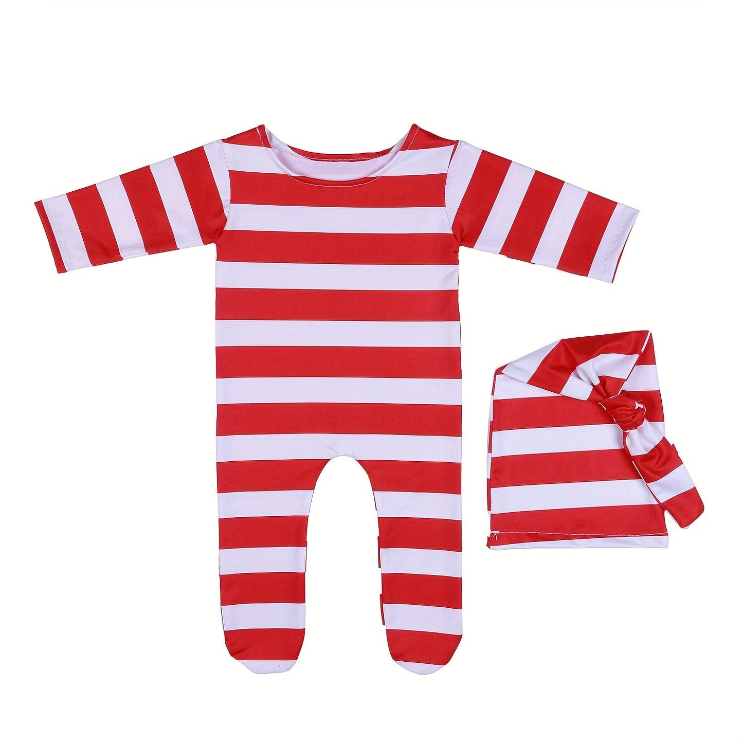 Adorable Christmas Photo Props: Striped Romper and Long-Tailed Hat Outfit - Perfect for Christmas, Halloween, and Thanksgiving; Ideal for New Year's and Valentine's Gifts