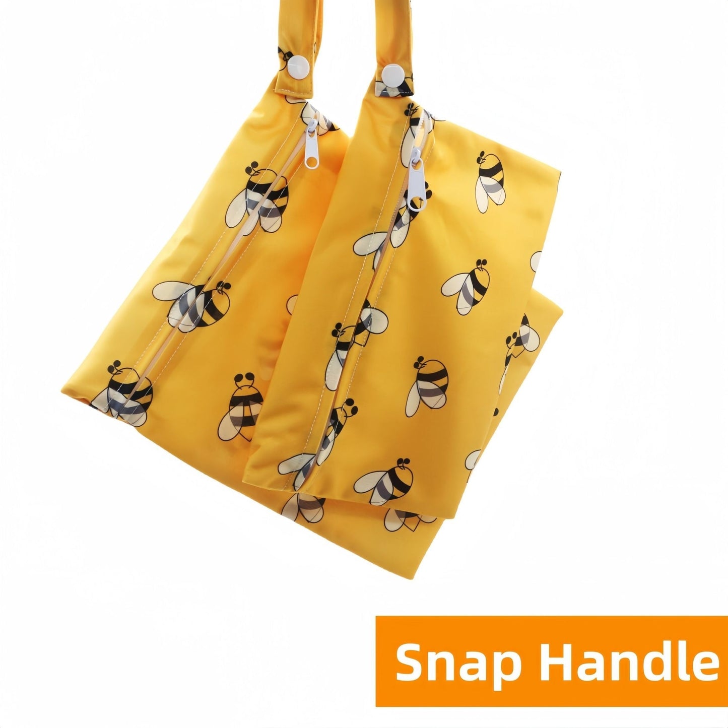 Set of 2 Bee Printed Cloth Diaper Bags - Features Zipper Closure, Snap Handle, Waterproof Fabric - Ideal for Travel, storing Wet items - Recommended for Ages 14 and Above