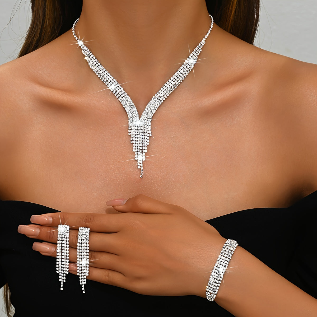 Set of Elegant July Birthstone Rhinestone Jewelry in Luxurious Synthetic Material, Silver-Plated Copper, Necklace, Earrings, Bracelet Perfect for Weddings, Parties, Special Occasions, and as a Thanksgiving Gift