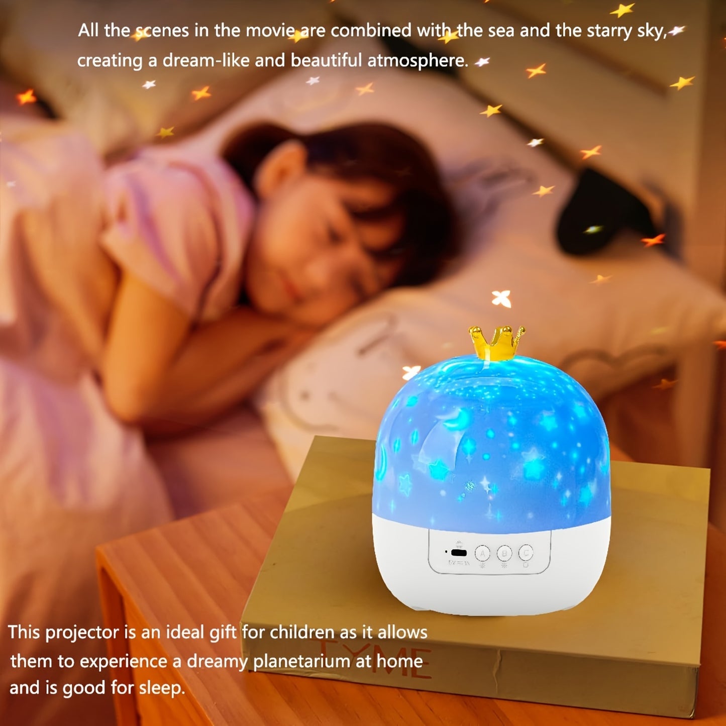 LED projector light for youngsters, rotating galaxy lamp with adjustable brightness, USB powered, ideal bedside decor and gift.