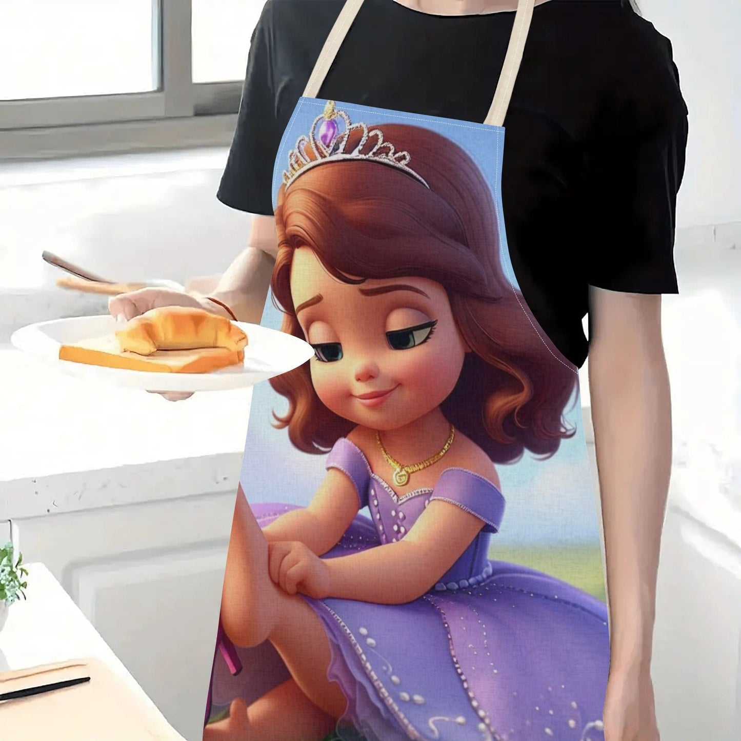 Durable Polyester Disney Elsa Waterproof Apron featuring a Vibrant Cartoon Princess Design - Perfect for Home, Restaurants, Cafes & More - Stylish and Simple Flower Pattern Included