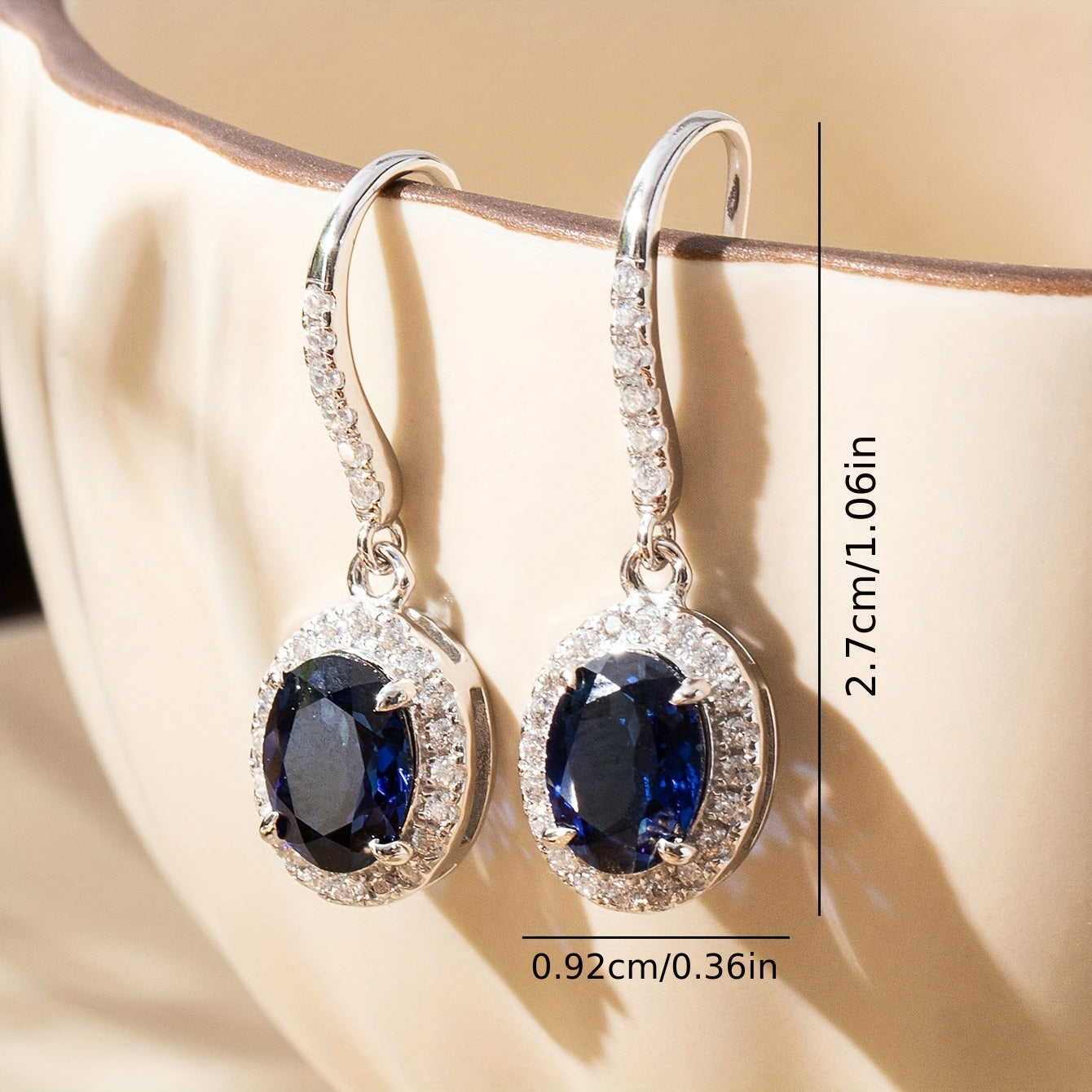 Timeless Elegant 925 Sterling Silver Drop Earrings with Oval Cut Synthetic Sapphire & Moissanite Accents, Vintage Inspired, Perfect for Weddings & Special Occasions, Versatile All-Year Glamour