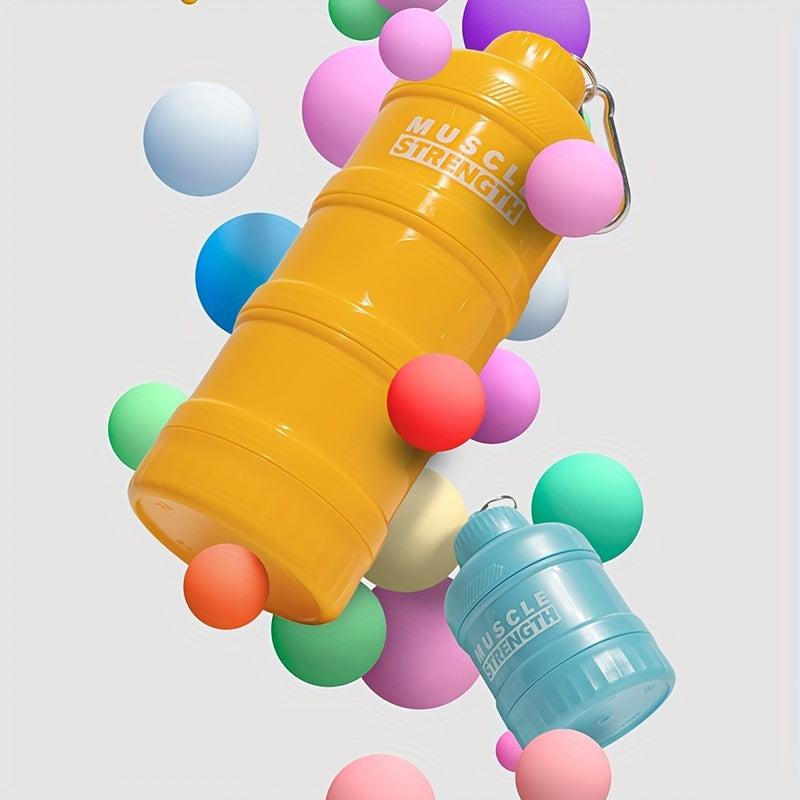 Portable protein powder container with a multi-tier plastic bottle for gym and outdoor sports, with a keychain. Size 7cm X 11cm/20cm/15.5cm.