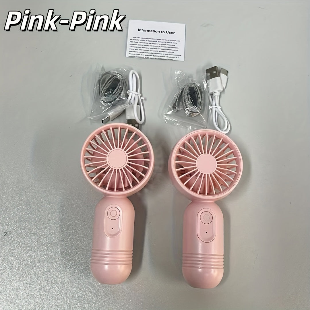 Stay cool in hot weather with this set of 2 Hanging Neck Fans with lanyards, perfect for office, outdoor activities, travel, and camping. These mini portable fans feature USB charging, 3 speeds, and are ideal for makeup touch-ups. A must-have for female