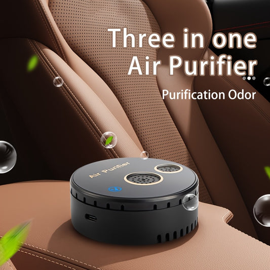 Compact 3-in-1 USB air purifier for various spaces, operates up to 36V without battery.