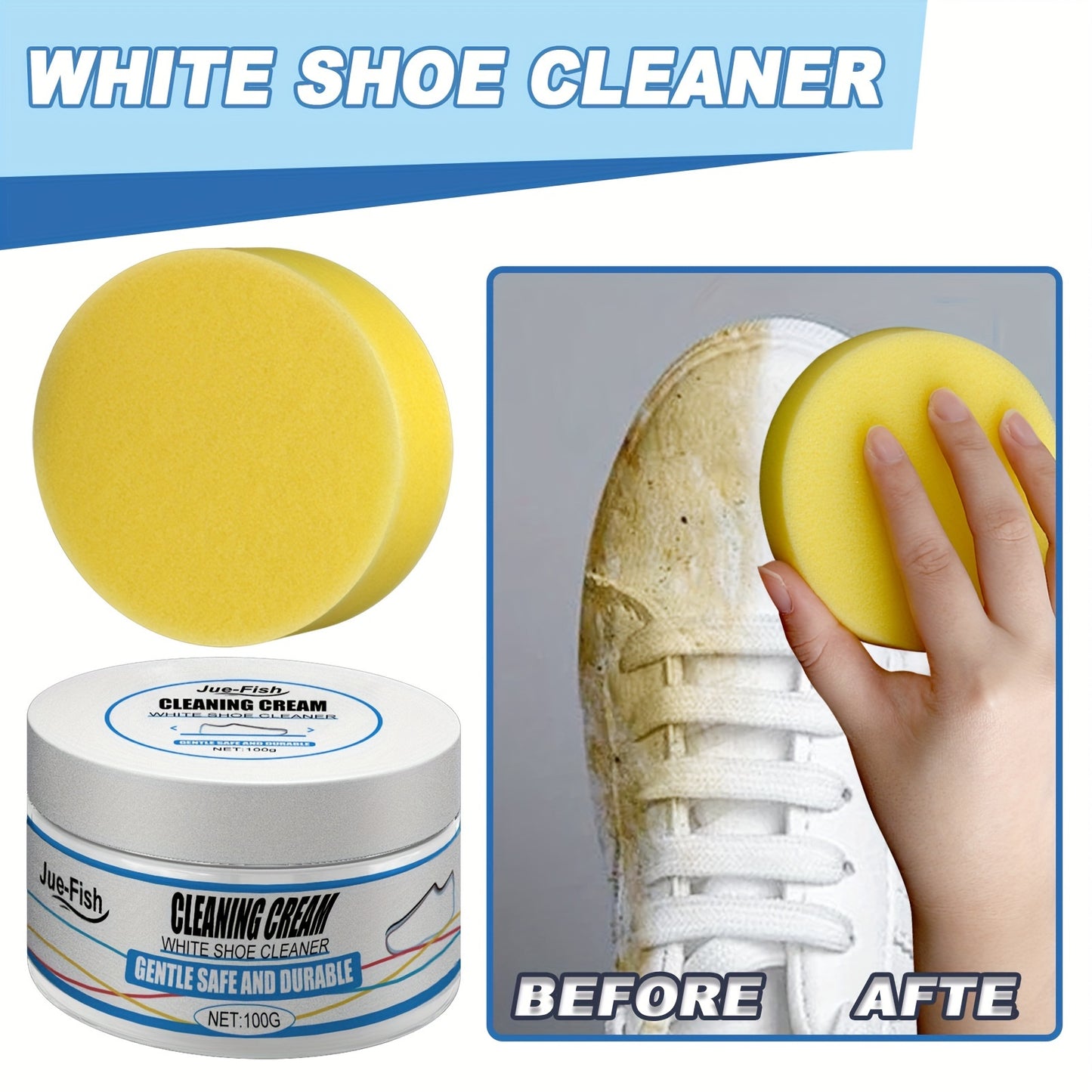 Whitening shoe cream for sneakers, canvas, and faux leather. Easy, no-rinse formula.