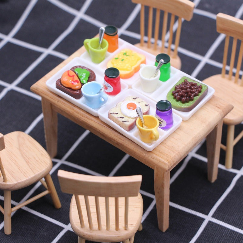 Set of 5 Delightful Miniature Wooden Dining Furniture - Includes 1:12 Scale Table and Chairs with Natural Finish, Perfect for DIY Home Decor and Gifts for Valentine's Day, New Year, Easter, or Miniature Wooden Boxes