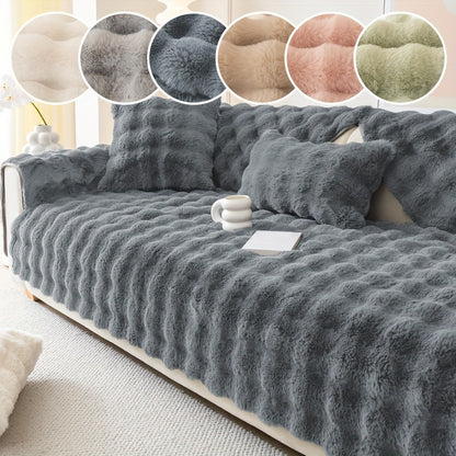 1pc Thick Plush Sofa Cover - Imitation Rabbit Material, Perfect for Winter, Protects Furniture in Bedroom, Office, Living Room.