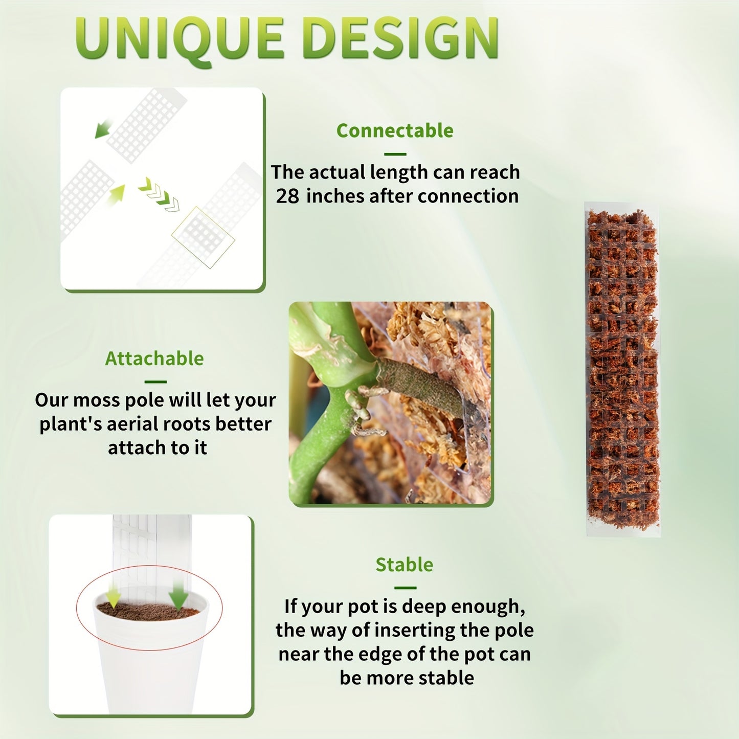 6 Packs of 38.1 cm Plant Climbing Frame with Water Moss Column and Climbing Support Rack for Indoor Planting.