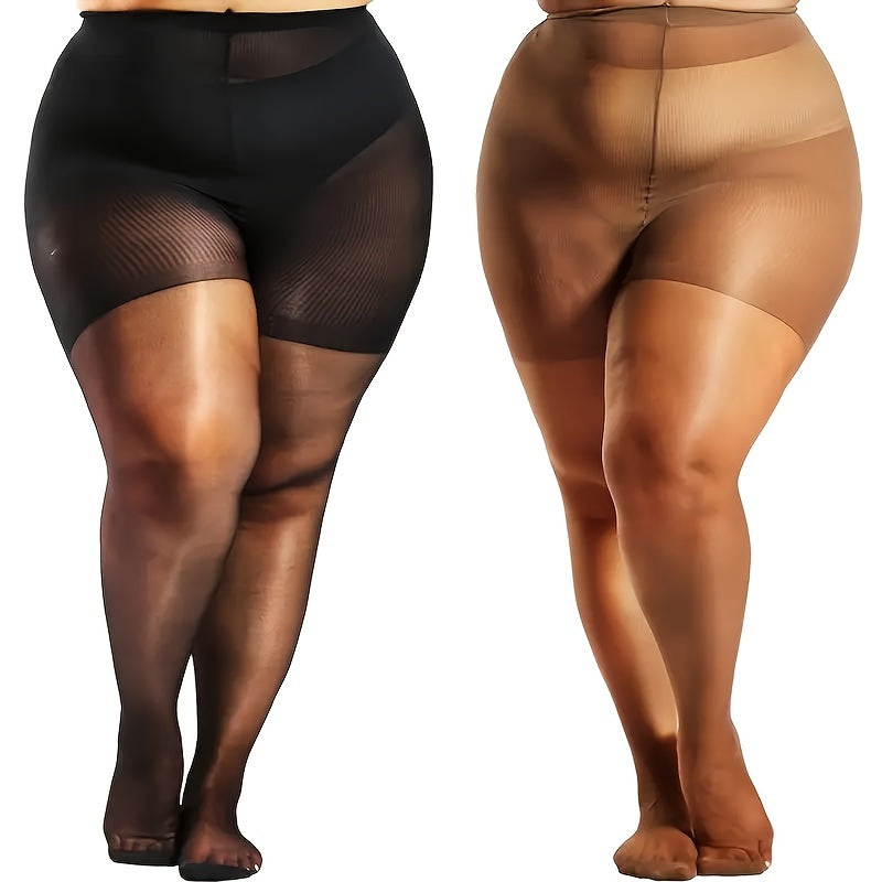 2 Pairs of Women's Plus Size Sexy Control Top Pantyhose