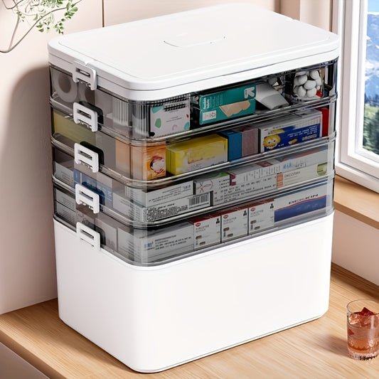 Large Capacity Multi-Layer Medicine Organizer with Handle, Waterproof Pill Box for Home or Travel