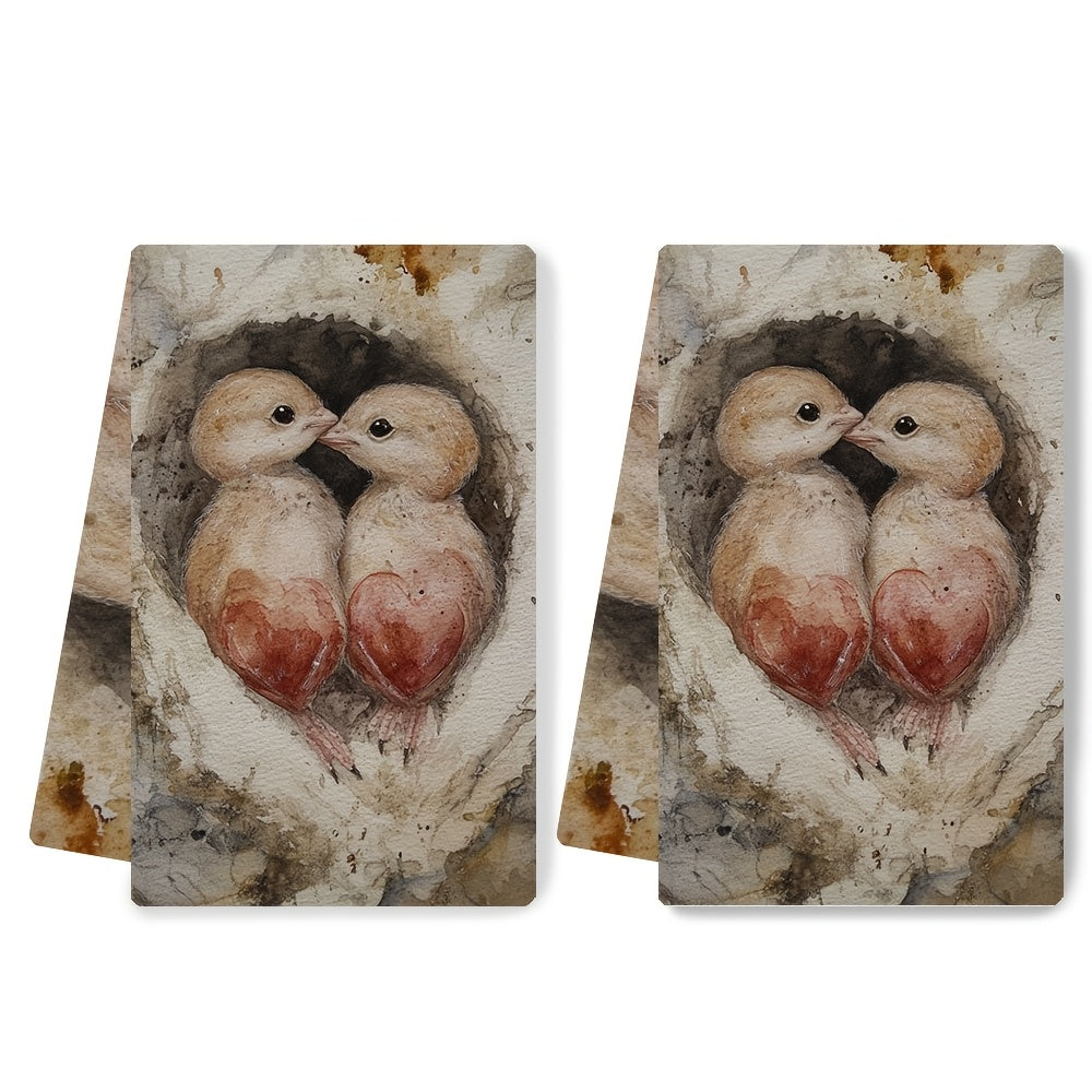 Set of 2 Valentine's Hatchlings Kitchen Towels - Ultra Soft and Highly Absorbent Dish Hand Towels for Holiday Decor, Machine Washable - 16x24 Inch