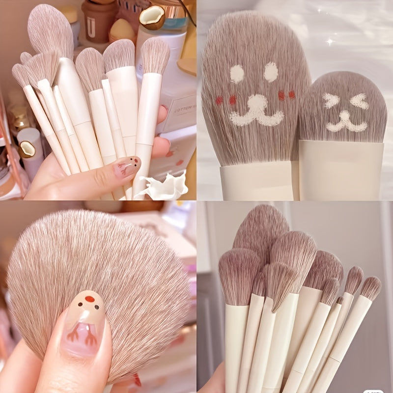 10pcs soft fluffy makeup brush set perfect for makeup beginners and students. Ideal for applying foundation, eye shadow, concealer, and blush. Made of skin-friendly materials.