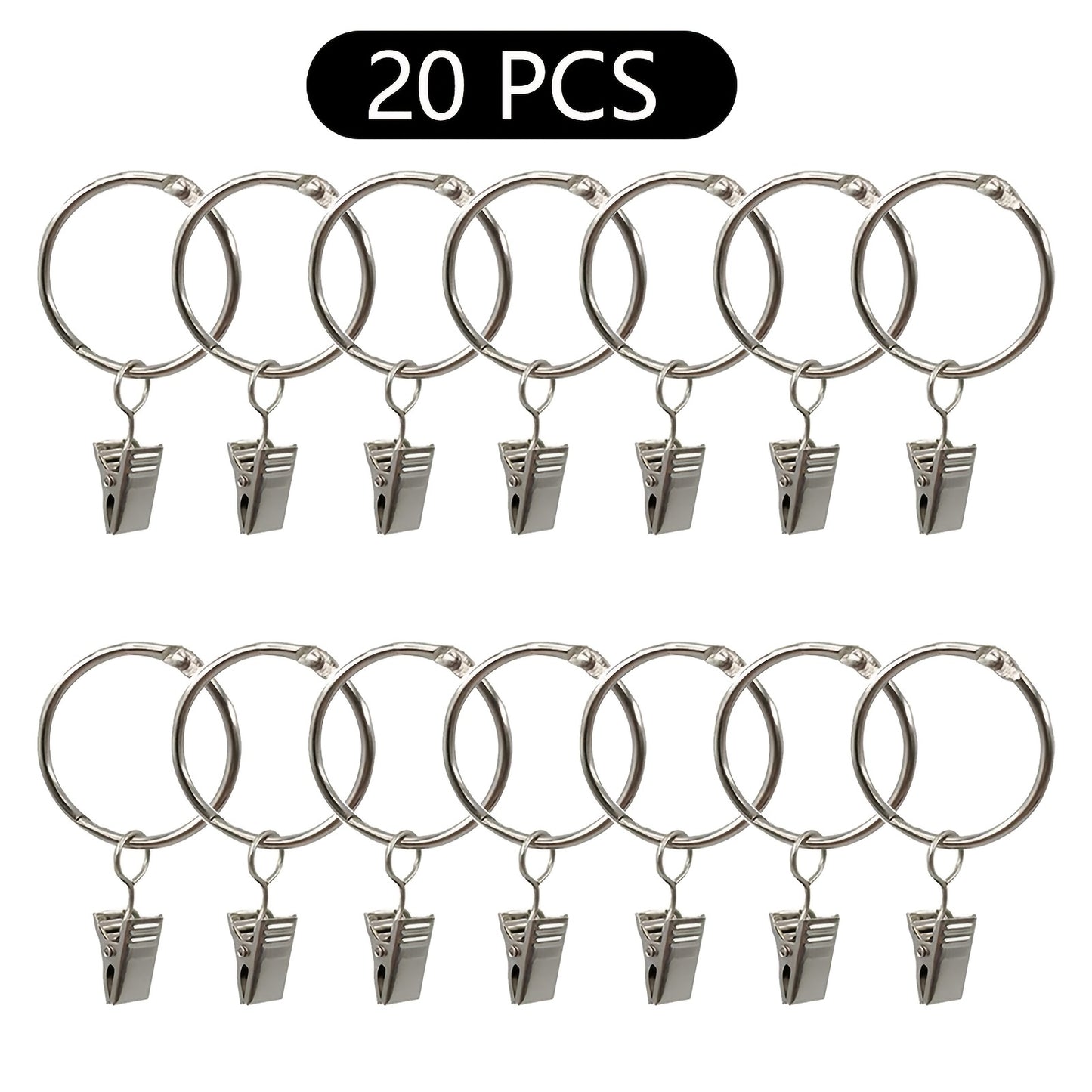 Gold and silver curtain rings with clips, inner diameter 1.38 inches, fixed accessories for curtains.