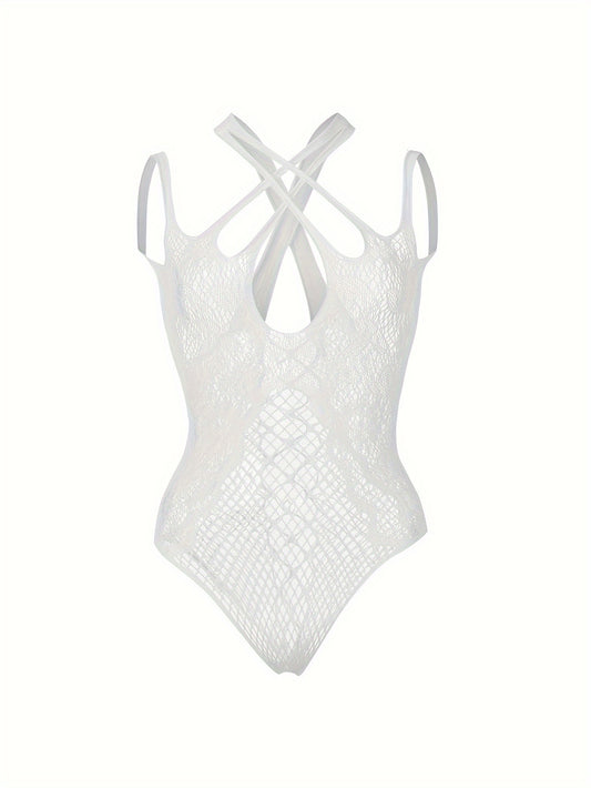 Sophisticated lace and mesh bodysuit for women, featuring sexy cutouts and a low support design.