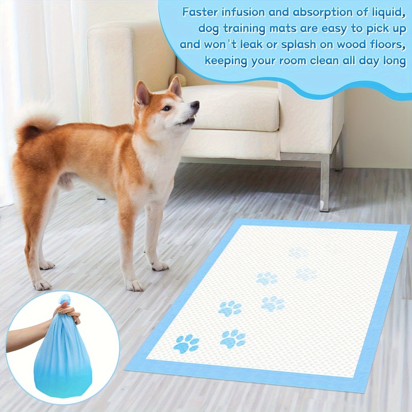 80pc 55x85cm Premium Disposable Training Pads for puppies with 6 layers of protection for quick absorb and odor control.