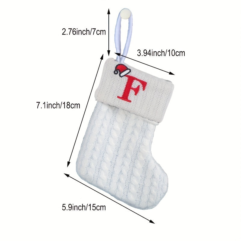 White cable knit stocking with embroidered 'F' - Ideal for indoor decor.