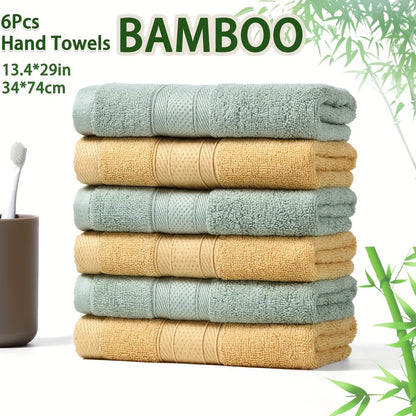 6-piece Bamboo Fiber Hand Towel Set (13.4*29in/34*74cm) 420GSM, Solid Color, Soft and Cool, Suitable for Bathroom, Fitness, Hotel, and Outdoor Activities. Multiple colors available.