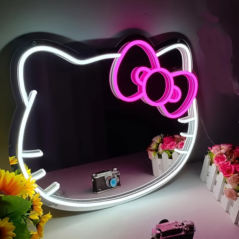 1 dona USB quvvatlangan Sanrio Hello Kitty mushuk neon belgi oynasi, dimmable LED chiroq chiziq va kalit nazorati bilan. Yotoqxona, shkaf, yashash xonasi, bolalar xonasi yoki yo'lak uchun ideal. Batareyalar talab qilinmaydi.