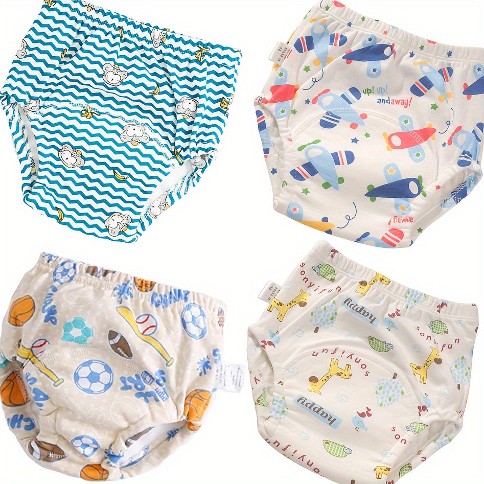 Set of 4 Potty Training Pants for Boys and Girls, Reusable Potty Training Pants with Fun Learning Designs, Training Underwear Pants