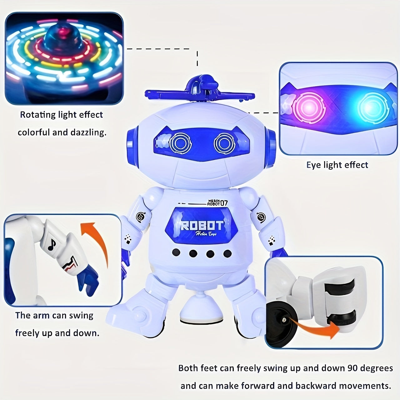 Dancing Robot Toy for Kids, 1 Piece, Features LED Lights and Music, 360-Degree Rotating Action, Perfect Gift for Boys and Girls, Made of Durable Plastic