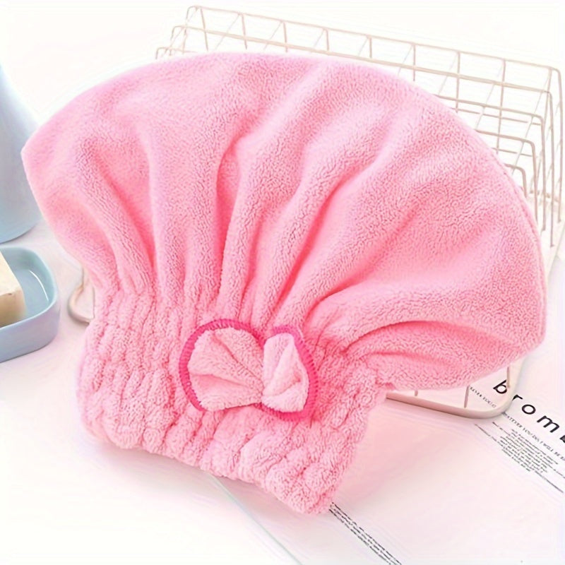 Soft microfiber hair towel wrap with ribbon - quick dry, super absorbent shower cap for women and girls.