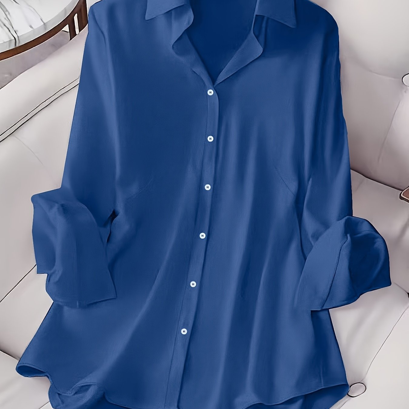 Women's Plus Size Elegant Button-Up Shirt in Solid Purple, Satin-Like Polyester Blend, Flowing Design, Machine Washable, Ideal for Casual Outings