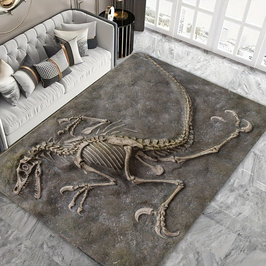 Soft and thick area rug designed with dinosaur fossils, measuring 8mm in thickness. This rug is machine washable and suitable for use in the bathroom, kitchen, living room, or bedroom. It serves as a versatile indoor decor mat, perfect for adding a touch