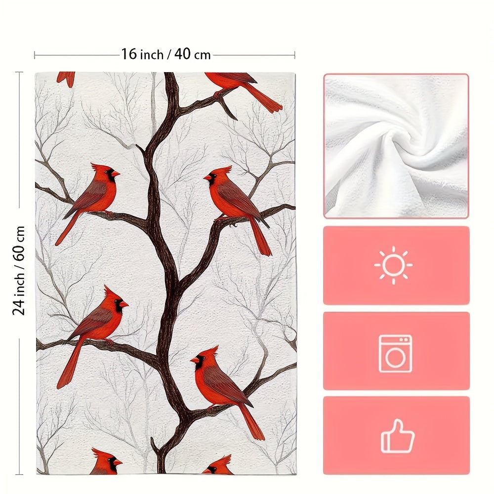 Set of 2 Kitchen Towels featuring Cardinals on Branches, Digital Art Design, Ultra Soft and Highly Absorbent Dish Hand Towels for Holiday Decor, Machine Washable, Size 16x24 Inches - Item Number: 2KYSYS1225071