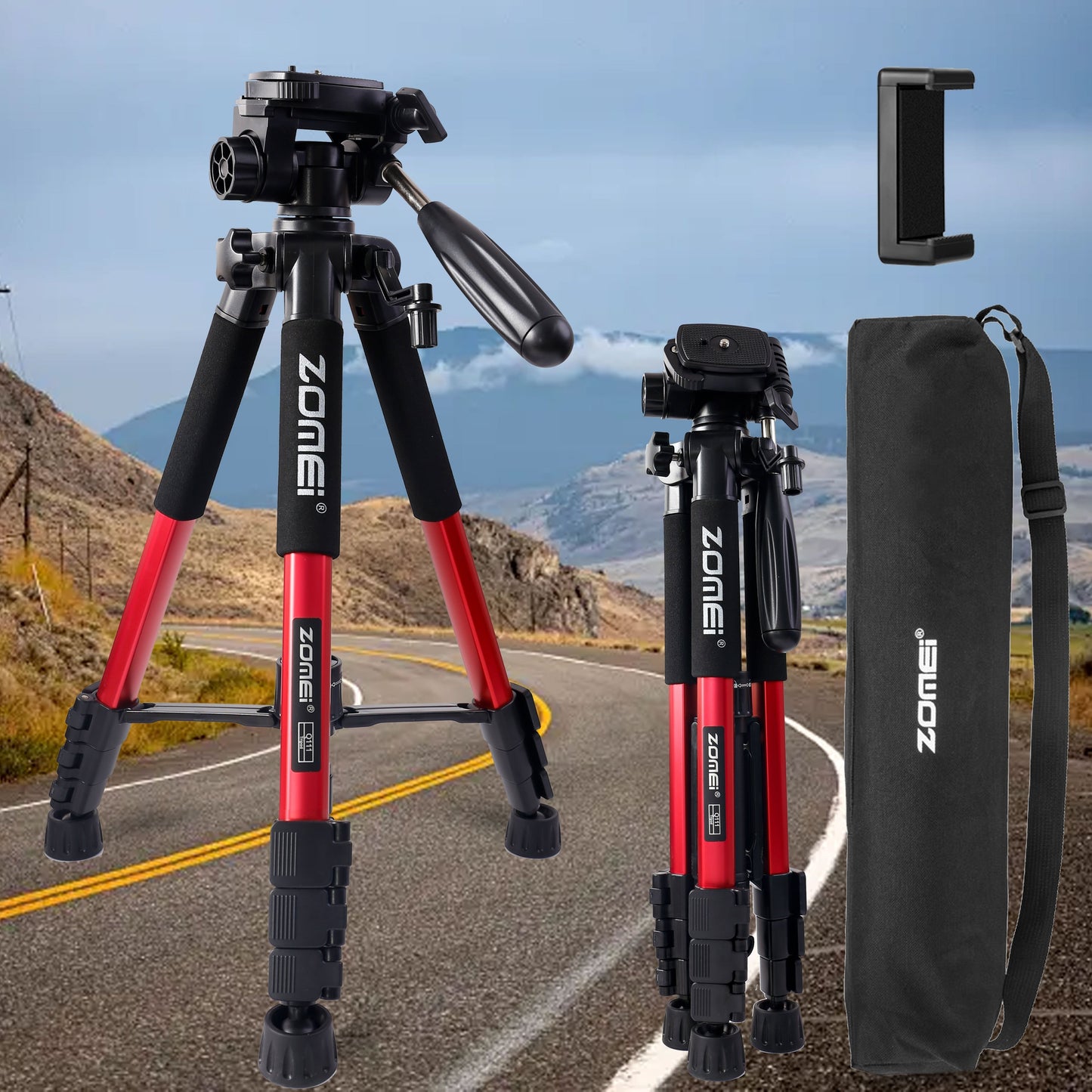 139.7 cm aluminum heavy-duty camera tripod suitable for SLR cameras, with portable bag and compatibility with most mobile phones.