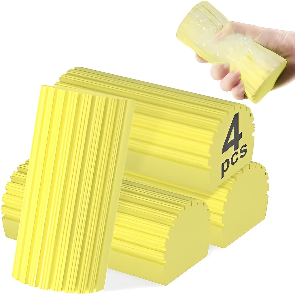 Yellow Damp Dusting Sponges - Set of 4, Household Cleaning Sponges for Baseboards, Blinds, Vents, Windows, and more! Scrub away dirt with the Magic Sponge Eraser - Reusable and convenient cleaning tool. Perfect for all your cleaning needs.