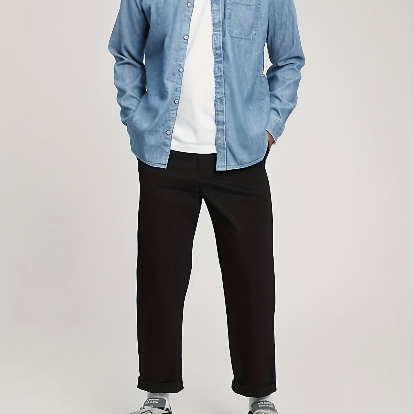 Men's solid denim shirt for spring/fall, casual style, plus size