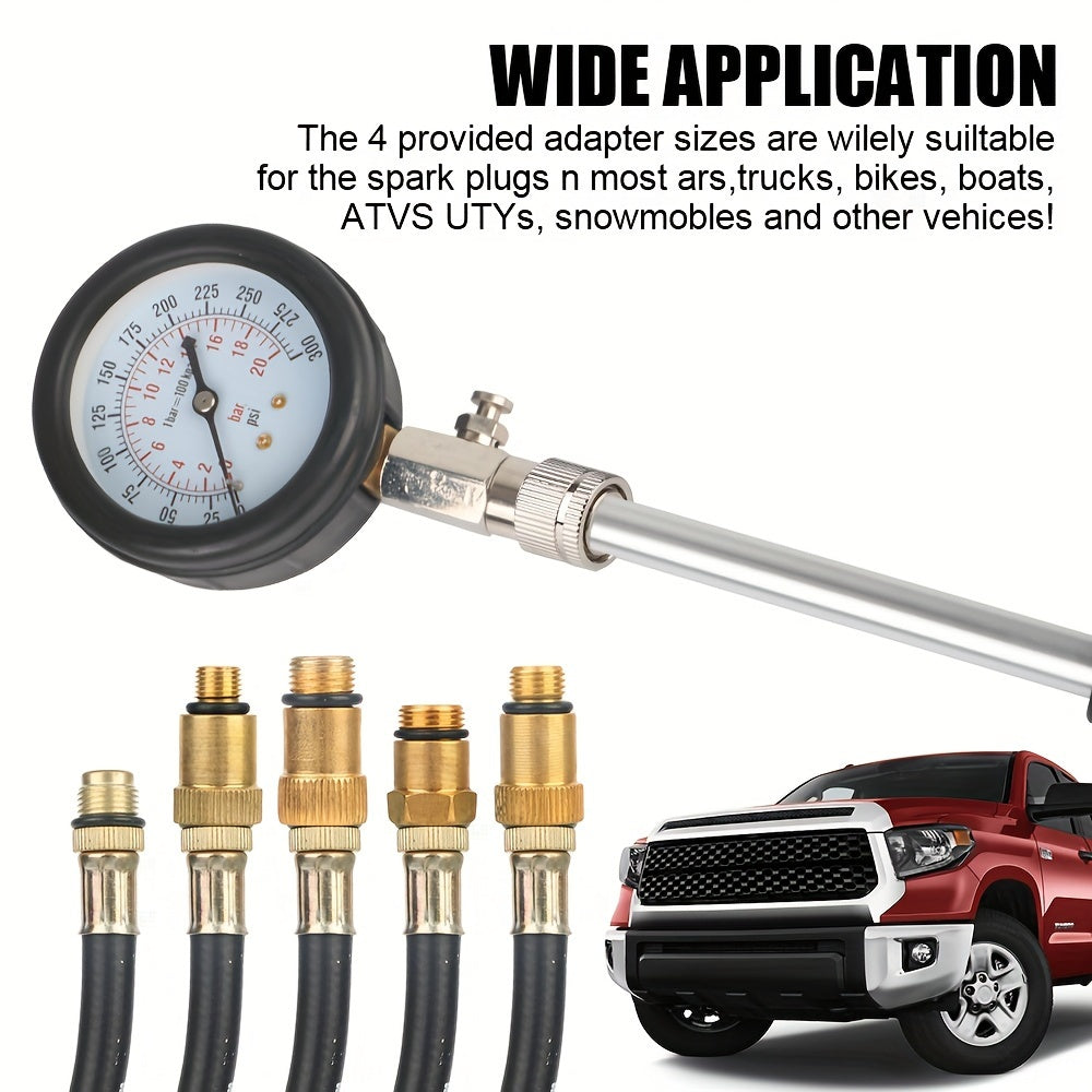 Automotive Cylinder Tester Kit with Compression Meter and Pressure Gauge.