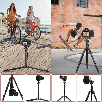 1 set of professional tripod units, including a 210.06cm camera tripod stand and a 210.82cm DSLR tripod & monopod, suitable for heavy duty travel with binoculars, laser level, spotting