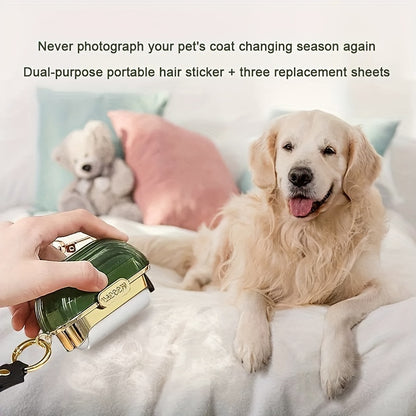 Portable 2-in-1 clothes and hair remover brush for pet hair and dust removal, featuring a compact design with tear sheet and travel-sized lint roller.