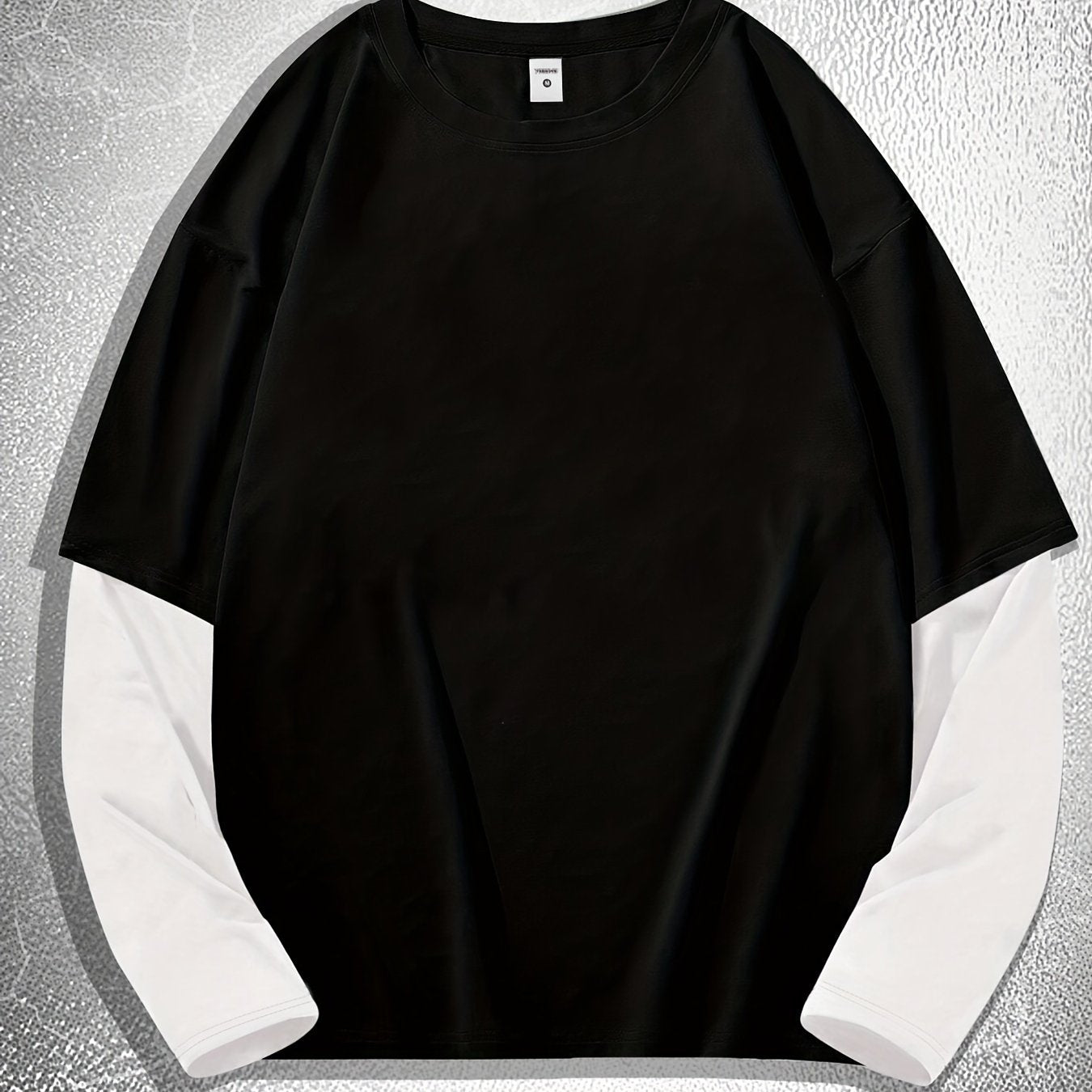 Men's two-piece long sleeve crew neck t-shirt in contrast colors, ideal for outdoors.