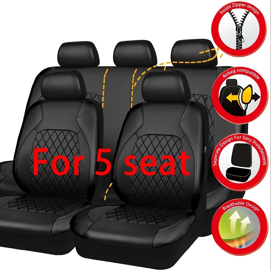 Complete set of PU leather car seat covers for most sedans, fits 5-seater vehicles