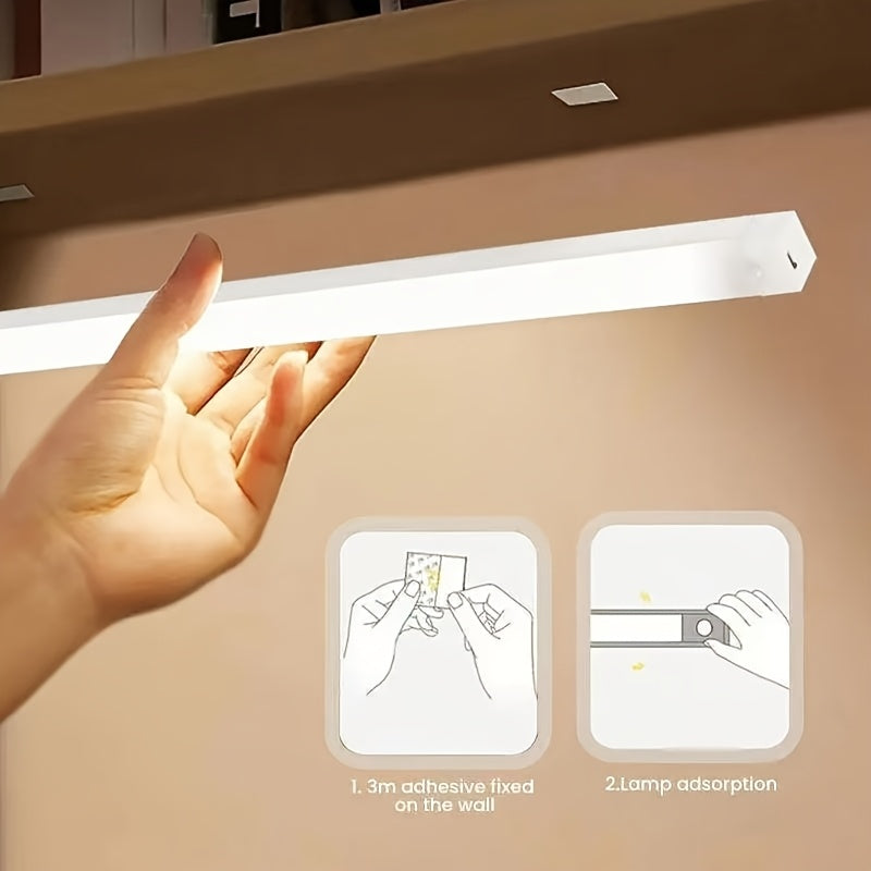 1pc NONZHU LED Under Cabinet Light with Motion Sensor, Dual Color White/Warm Light, USB Rechargeable, Magnetic Stick-On, Button Switch for Bedroom.