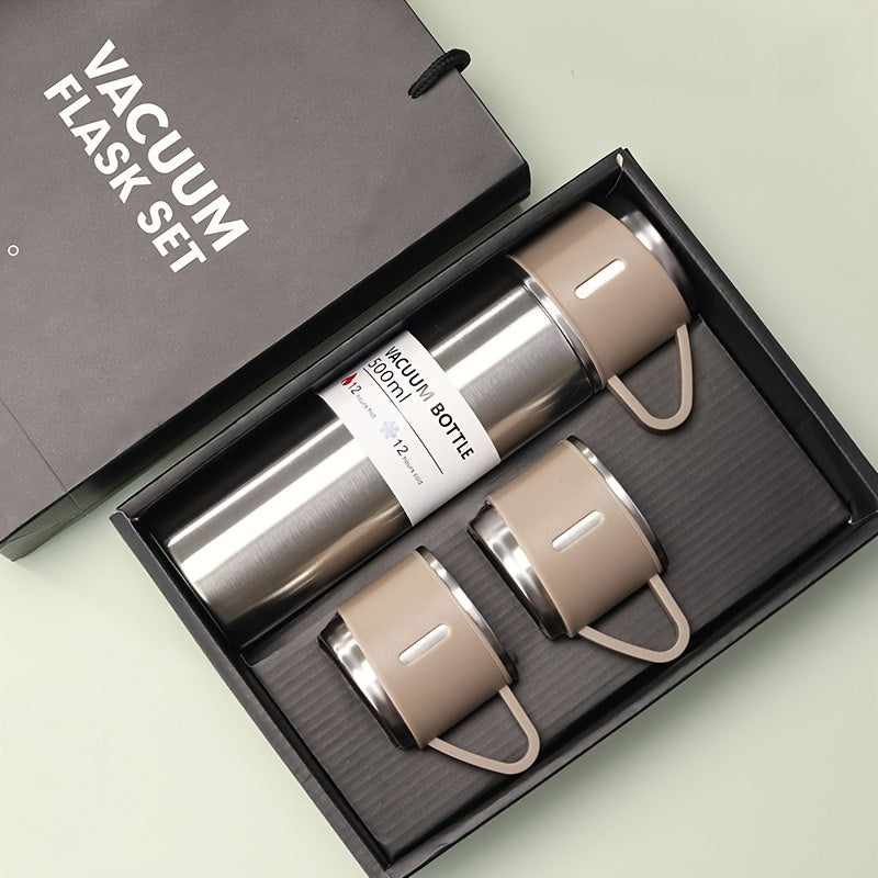 Stainless steel travel mug set with 3 lids - ideal for hot and cold drinks, great gift for any season.