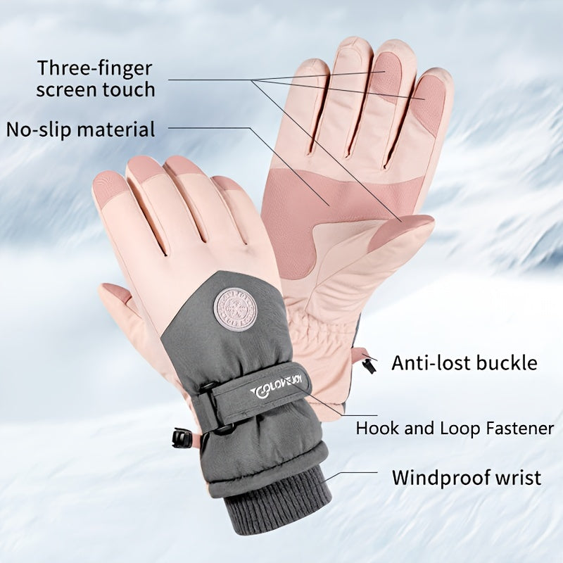 Stay warm this winter with our adjustable closure ski gloves for couples. These thickened gloves provide exceptional warmth and comfort while also being non-slip and touch screen compatible. Perfect for outdoor activities like skiing, cycling, and cold