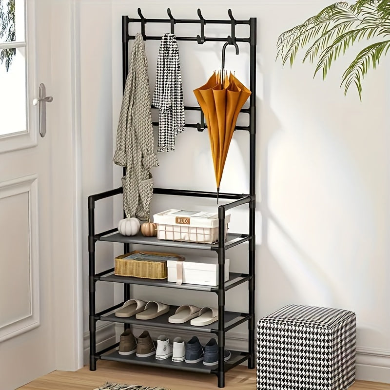 Metal storage rack with varnished finish, free-standing coat hanger, sturdy organizer for bedroom and entryway in black or white.