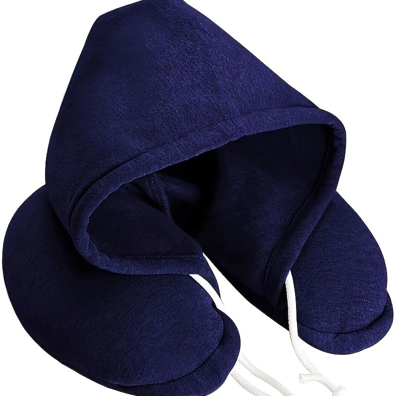 Travel in comfort with this versatile 1pc Particle Hooded U-shaped Neck Pillow, perfect for napping on airplanes.