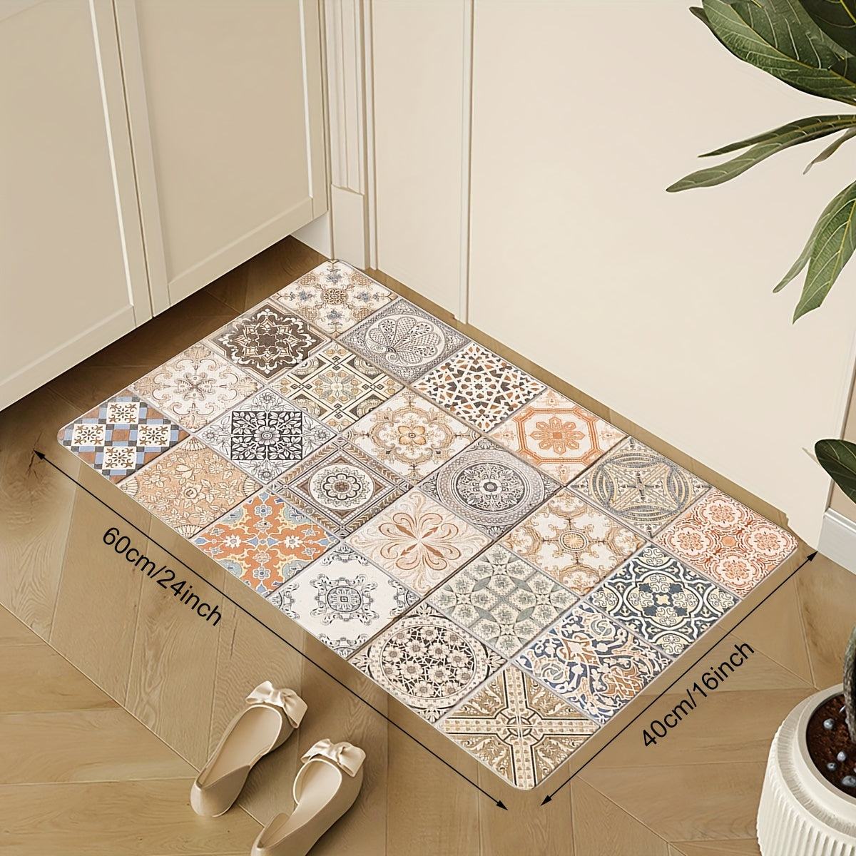 Bohemian floral puzzle kitchen floor mat - non-slip polyester, ideal for kitchen, living room, entrance balcony, home decor.